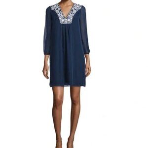 DIANE VON FURSTENBERG Maslyn Woven Shift 100% Silk Blue mini Dress. Size 8